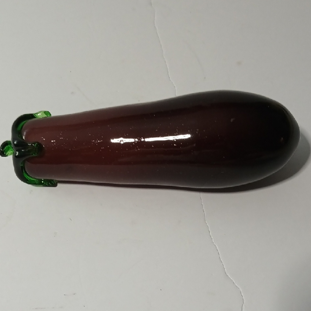 Murano Glass Art Eggplant - Deep Brown and Green